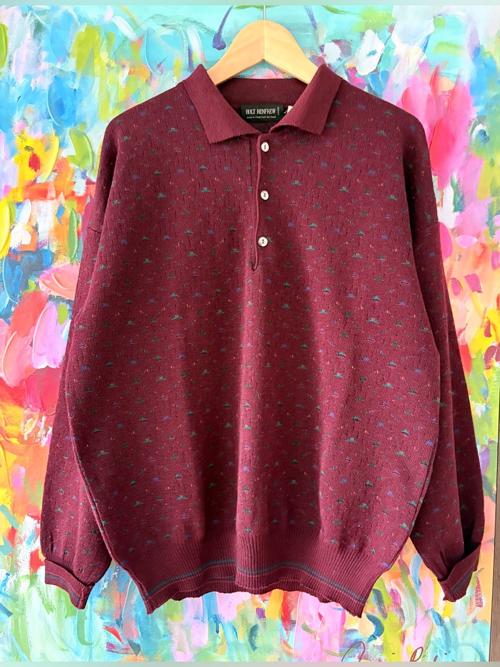 Vintage Holt Renfrew Italian Wool Polo Sweater XL
